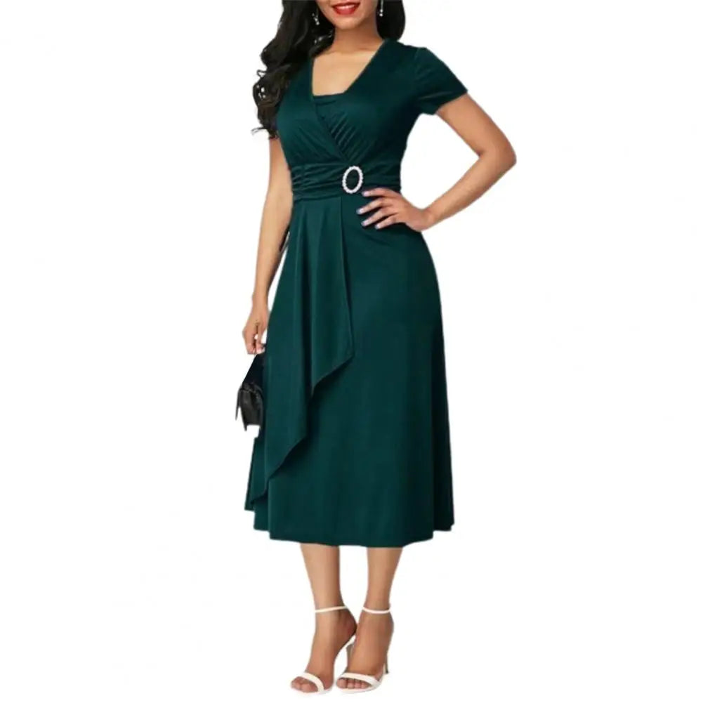 Casual V-Neck  Lace up Waist Dress
