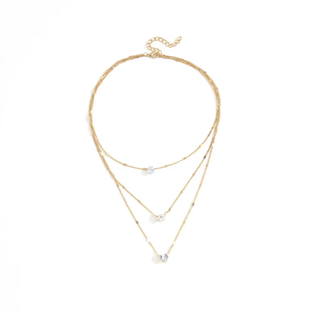 3Pcs/Set Vintage Shiny Rhinestone Love Heart Pendant Necklace Choker Bridal Neck Jewelry