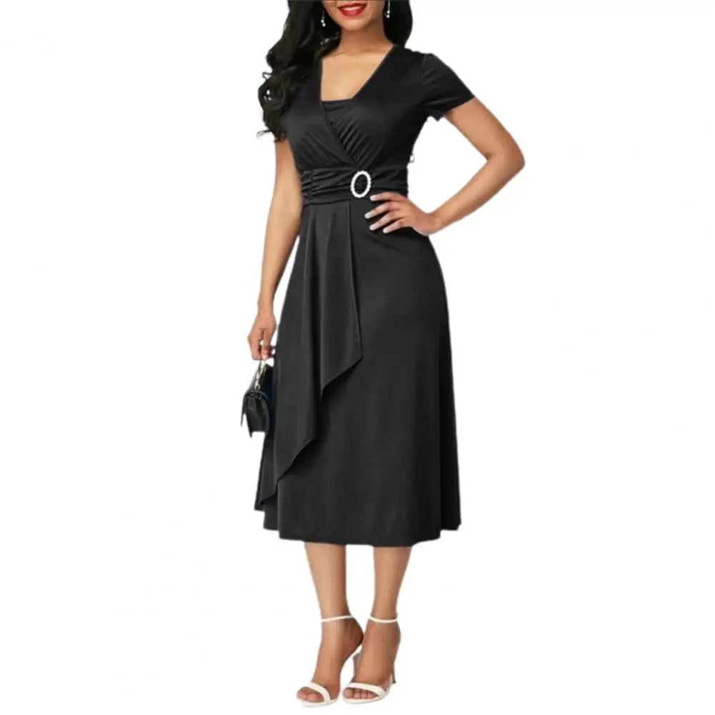 Casual V-Neck  Lace up Waist Dress