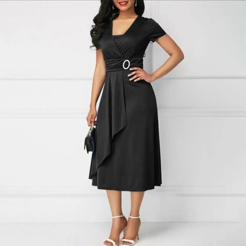 Casual V-Neck  Lace up Waist Dress