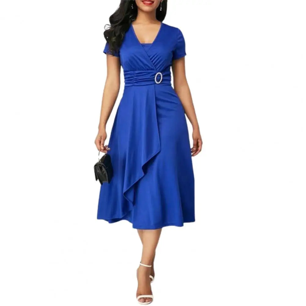 Casual V-Neck  Lace up Waist Dress