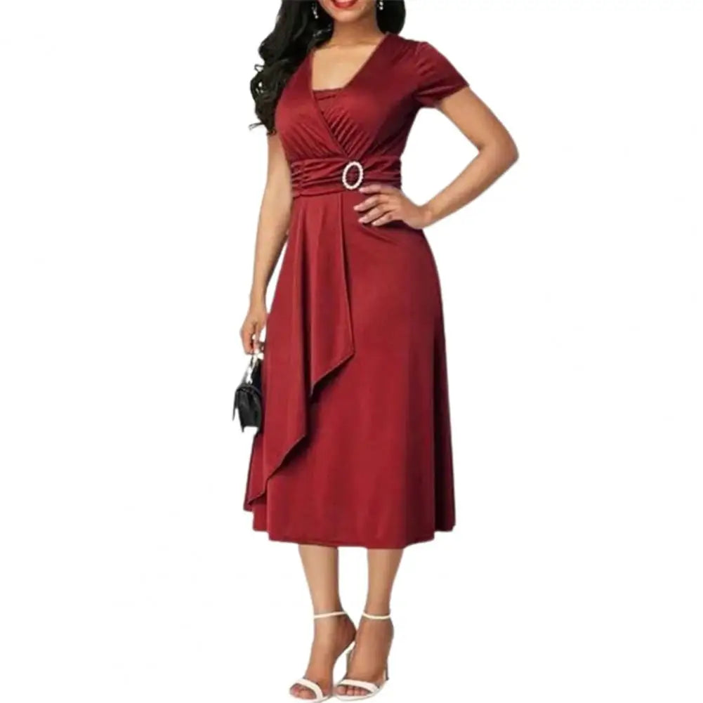 Casual V-Neck  Lace up Waist Dress