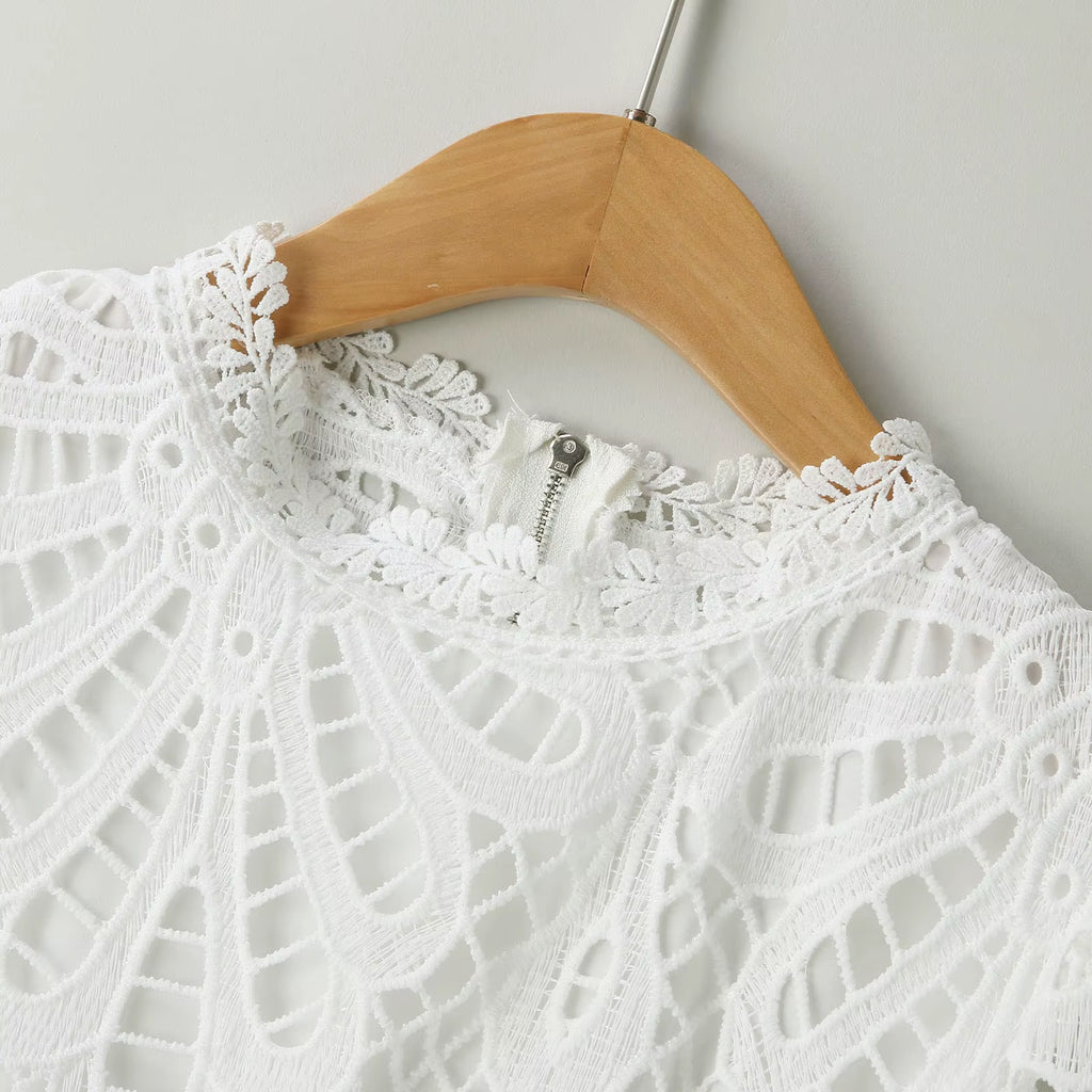  Hollow Long Sleeves Back with Zipper Mesh Dresses