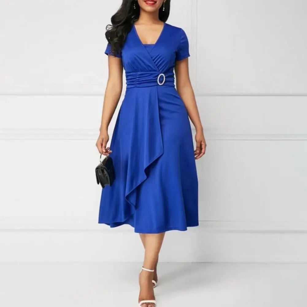 Casual V-Neck  Lace up Waist Dress